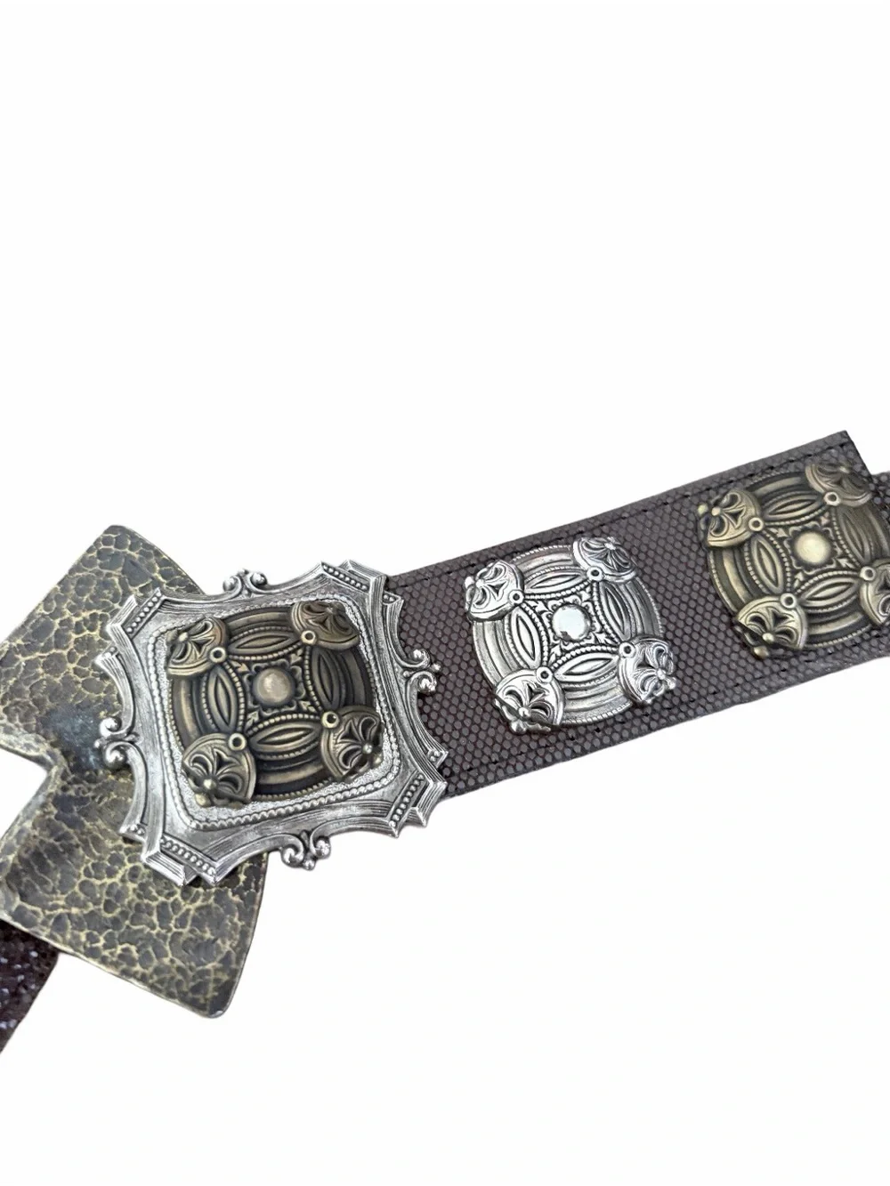 Belts Set of Three Adjustable Faux Leather Metal Accent Waist Belts Brown Cream
